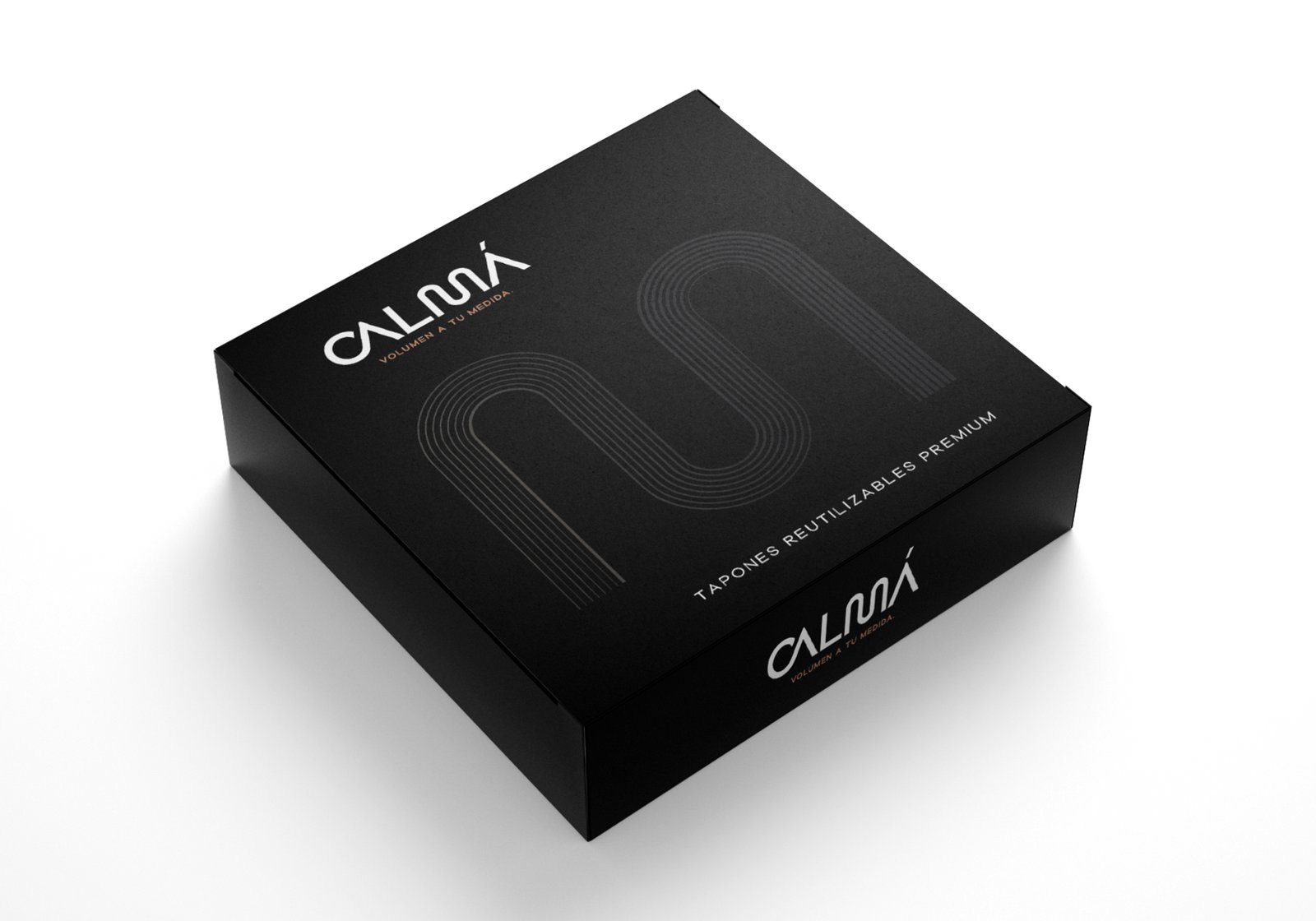 Diseño de packaging premium CALMÁ — vista frontal de la caja